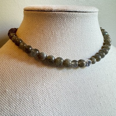 Bijoux Beaucoup Labradorite Gemstone Choker Necklace   Toggle Clasp 14.5 