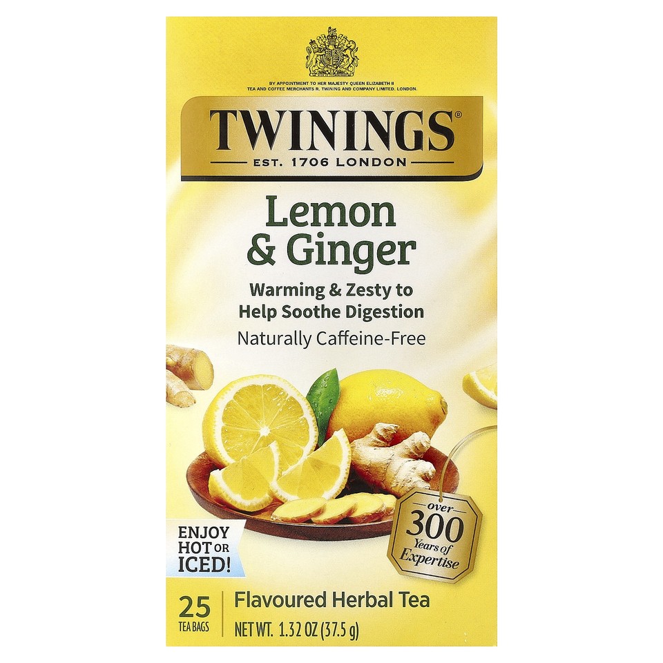 Flavored Herbal Tea, Lemon & Ginger, Caffeine Free, 25 Tea Bags, 1.32 oz (37.5