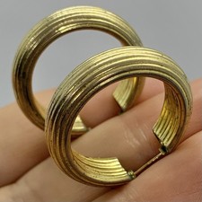 Vtg Tube Hoop Grooved Goldtone Earrings Chunky Post Finish Loss Round Retro Big