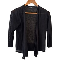 NIC ZOE Lightweight 4 Way Open Front Cardigan Sweater Black Linen Blend Small