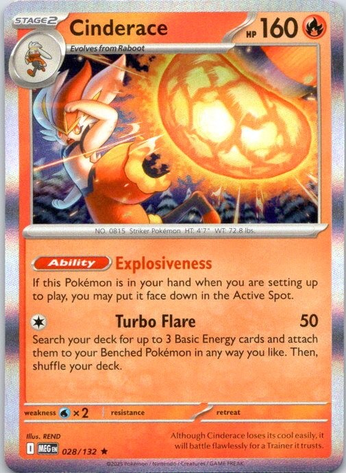 Cinderace ME01: Mega Evolution 028/132 NM Holo