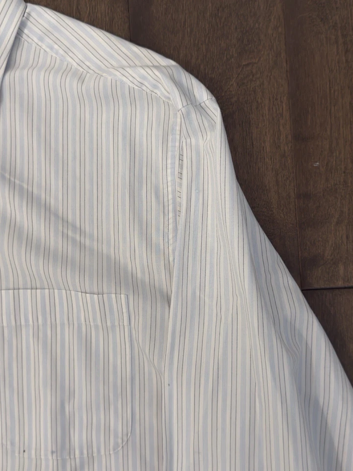 Camisa de tela ancha azul a rayas de algodón talla 16 Stafford Signature para hombre Foto 4 de 4