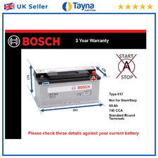 Battery fits ROLLS ROYCE PHANTOM GHOST DAWN 6.6 6.75 2003 on Bosch 017 740A New