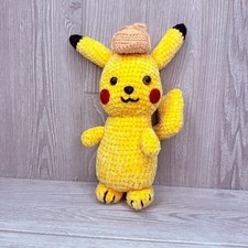 Crochet knit handmade detective pikachu Pok mon doll plush stuffed animal