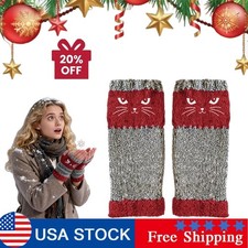 Women's Fingerless Gloves-Cat Embroidery Knitted ,Winter Warming,Fashion,Casual