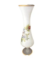 Vintage Tuscany Frosted and Footed Vase - Floral Pattern with Leaves & Gold Rim