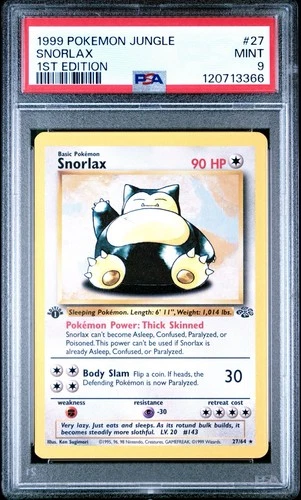 PSA 9 1st Edition Snorlax (Non-Holo) 1999 Pokémon Jungle 27/64
