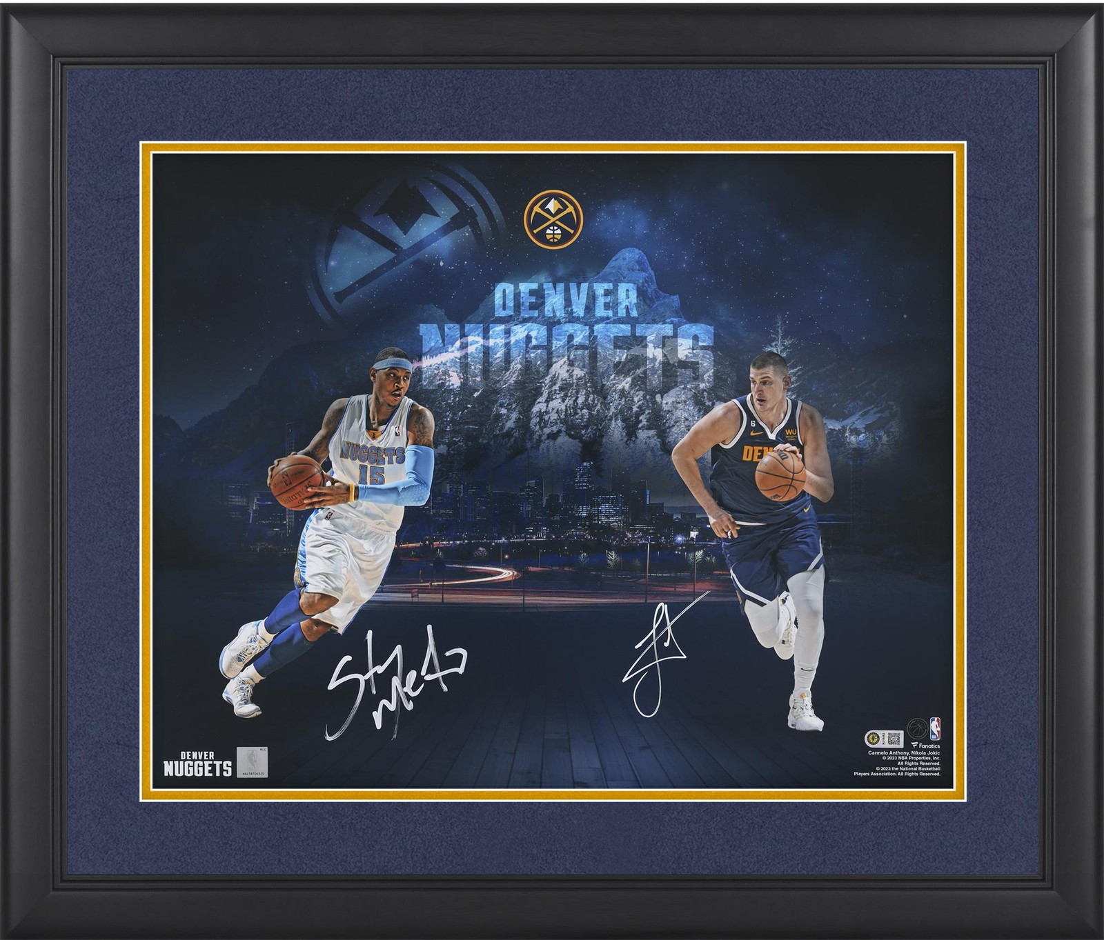 Nikola Jokic Autographed Signed Denver Nuggets Carmelo Anthony and Framed 16" x 20" Photo 