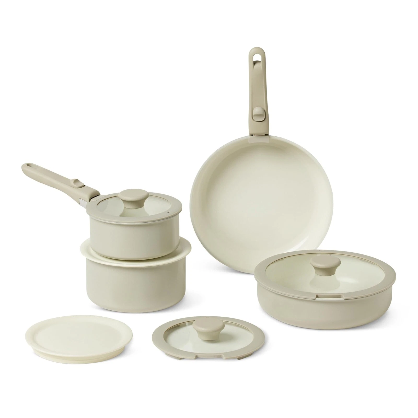Amazon Basics Ceramic Nonstick Pots and Pans Set, 11 Piece, Linen Gray