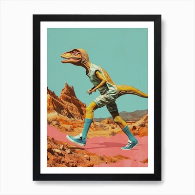 Retro Dinosaurier Wandern Collage 3 Kunst gerahmtes Wandbild Poster Leinwanddruck Bild