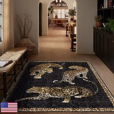 Uuydfh Black Leopard Cheetah Print Area Rug 4x5 Washable Non Skid Floor Mat