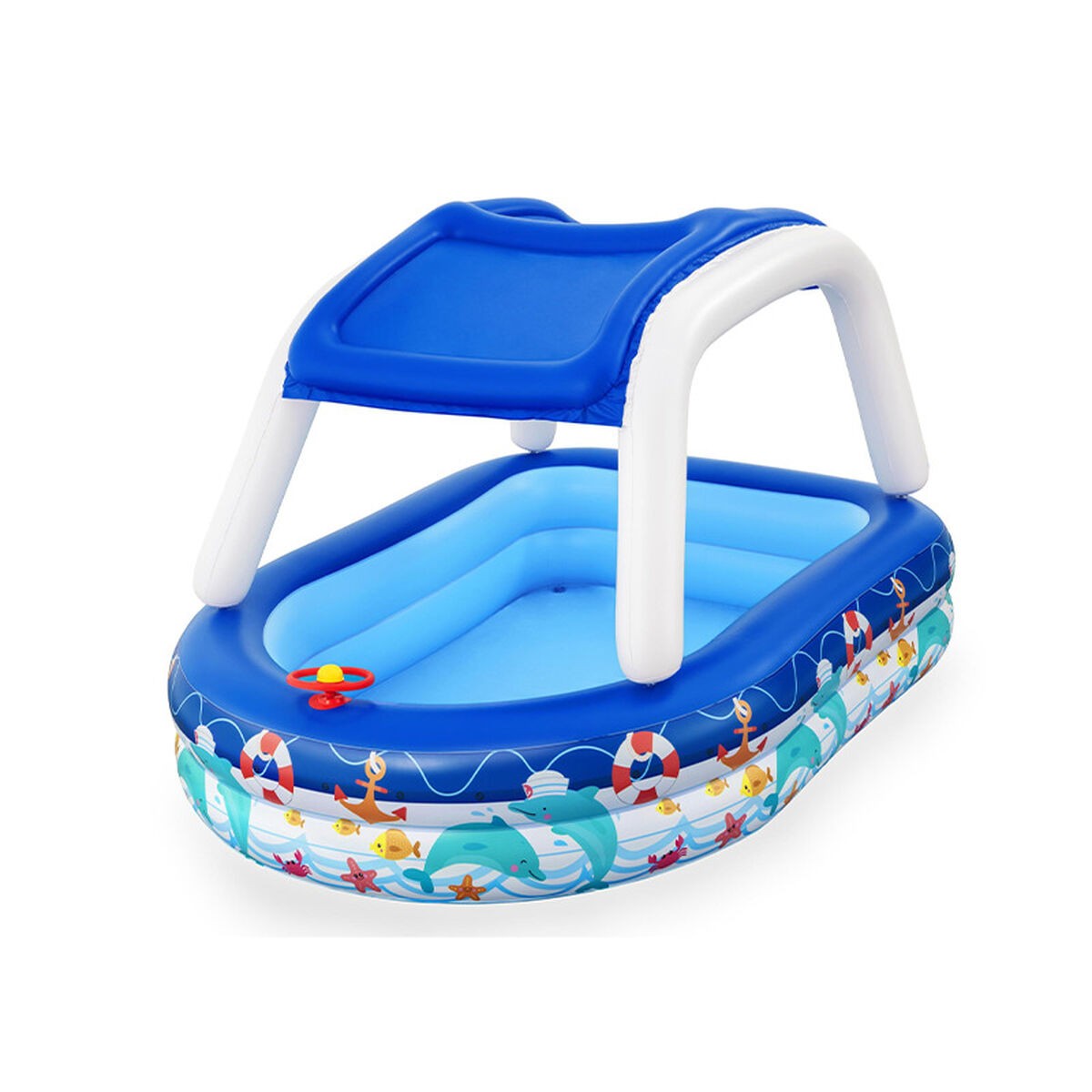 Bestway Piscina Hinchable Infantil Techo Desmontable Barco con Volante 213x15