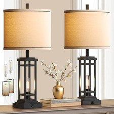 27.5 Tall Farmhouse Table Lamps with USB C  USB A Charge Ports, Rustic Black
