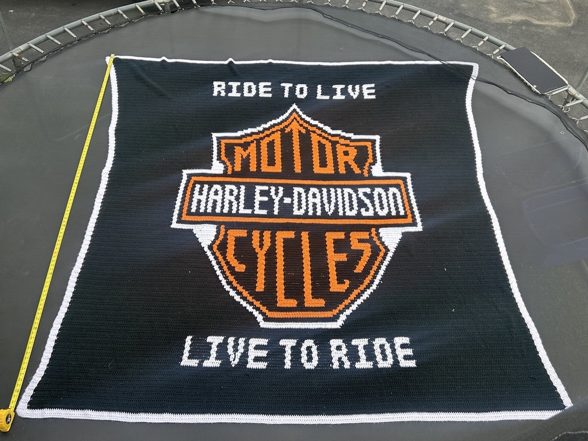 Harley Davidson Motorcycles crochet Blanket Classic Logo Black