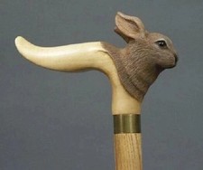 Hand carved hare animal wooden walking stick for men women walking cane