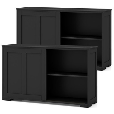 2PCS Stackable Buffet Sideboard w/ Sliding Doors & Adjustable Shelf Black