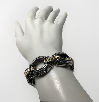 LAGOS Bicolor Silber/18k Gold Kaviar Spike Gliederarmband 