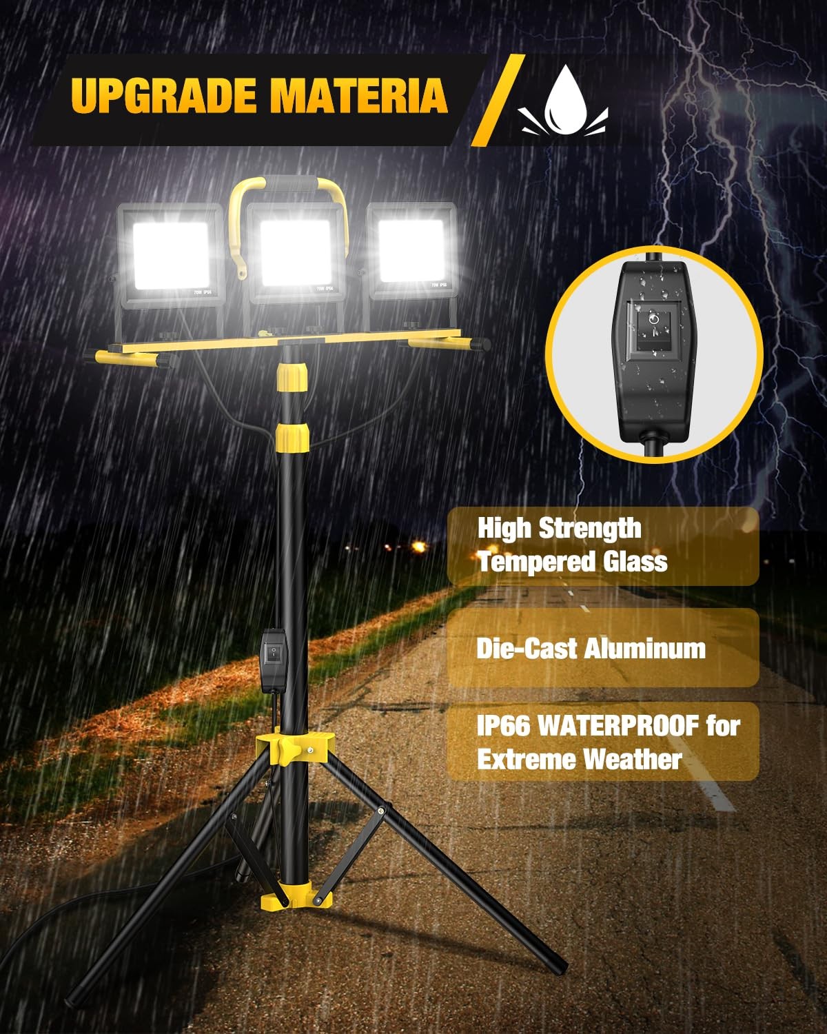 Upgraded LED Work Lights with Stand, 21000 Lumen, 3-Head Adjustable Work Light,