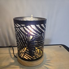 Table Lamp, E12 40W Bedside Lamp with Metal Hollow-Out Shade and Wooden Black