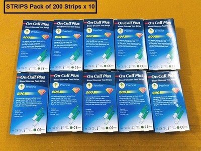 ON CALL PLUS BLOOD GLUCOSE / DIABETIC TEST STRIPS Pack of 200 Strips x 10