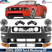 Front Bumper Paintable & Headlights Assembly Kit For 2005-2009 Ford Mustang GT