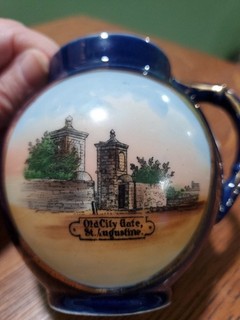 Old St. Augustine Souvenir Pitcher Old City Gate Cobalt Made In Germany
