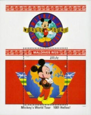 Disney 1992 Maldives - Mickey's World Tour - 1001 Hellos! Miniature Sheet - MNH