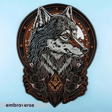 Masonic Wolf with Roses Large Back Patch - Glorious Animal Head - Mason Sign