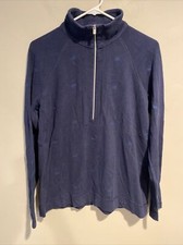 Tommy Bahama Womens 1/4 Zip Pullover Sweater Navy Blue With Palm Trees Sz M Euc