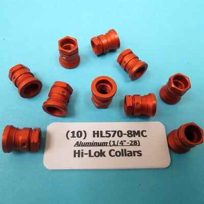 10) HL570-8MC Hi-Lok Aluminum Collars for 1/4”-28 Pins Aircraft