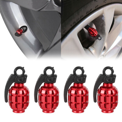 4-Pack Grenade-Shaped Tire Valve Stem Caps – Aluminum Fit Cars, Trucks, Bikes, SUVs