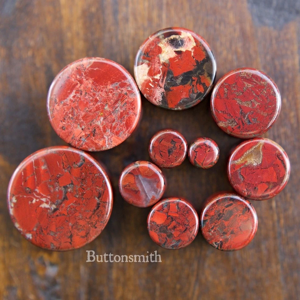Par de tapones de piedra de jaspe amapola roja lóbulo de oreja acampanado doble - 6 mm - 25 mm 10 tamaños Foto 2 de 4