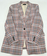 TALBOTS COTTON BLEND BLAZER PINK BLUE PLAID WOMENS 12 LINED, FLAP POCKETS