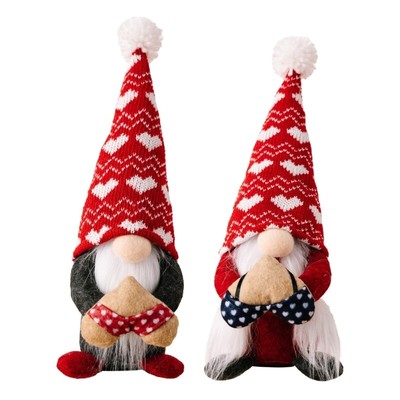 Delicate Valentine s Day No Face Couple Figurines with Knit Hat for Decoration