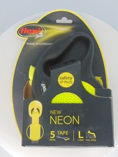 FLEXI NEW NEON RETRACTABLE NEON TAPE LEASH 16FT LARGE DOGS GERMANY BLACK