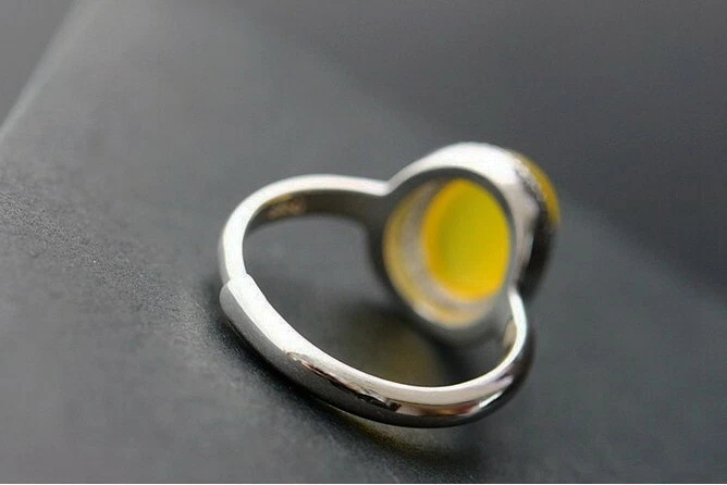 D10 Anello Calcedonio Giallo Bordo Intrecciato 925 Argento Sterling Regolabile - Immagine 3 di 4