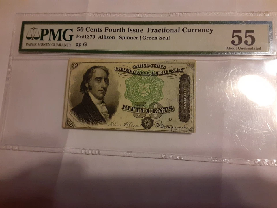 FR 1379 50 CENTS 4th Issue Fractional Currency Green Seal PMG 55 - Image 2 of 4