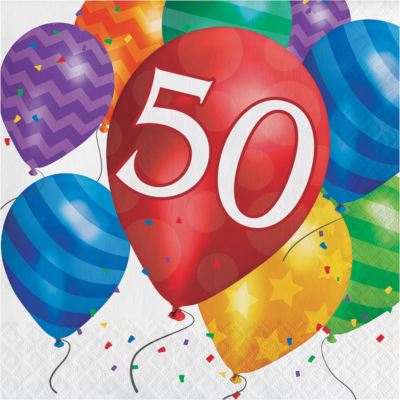 Balloon Birthday Party Napkins - 16 Count, 6.5x6.5 Inch, Colorful Design