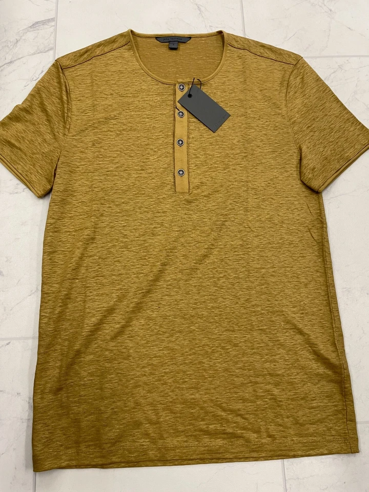 Camisa manga corta John Varvatos Bleeker Henley marrón nueva con etiquetas $298 talla: pequeña Foto 3 de 4