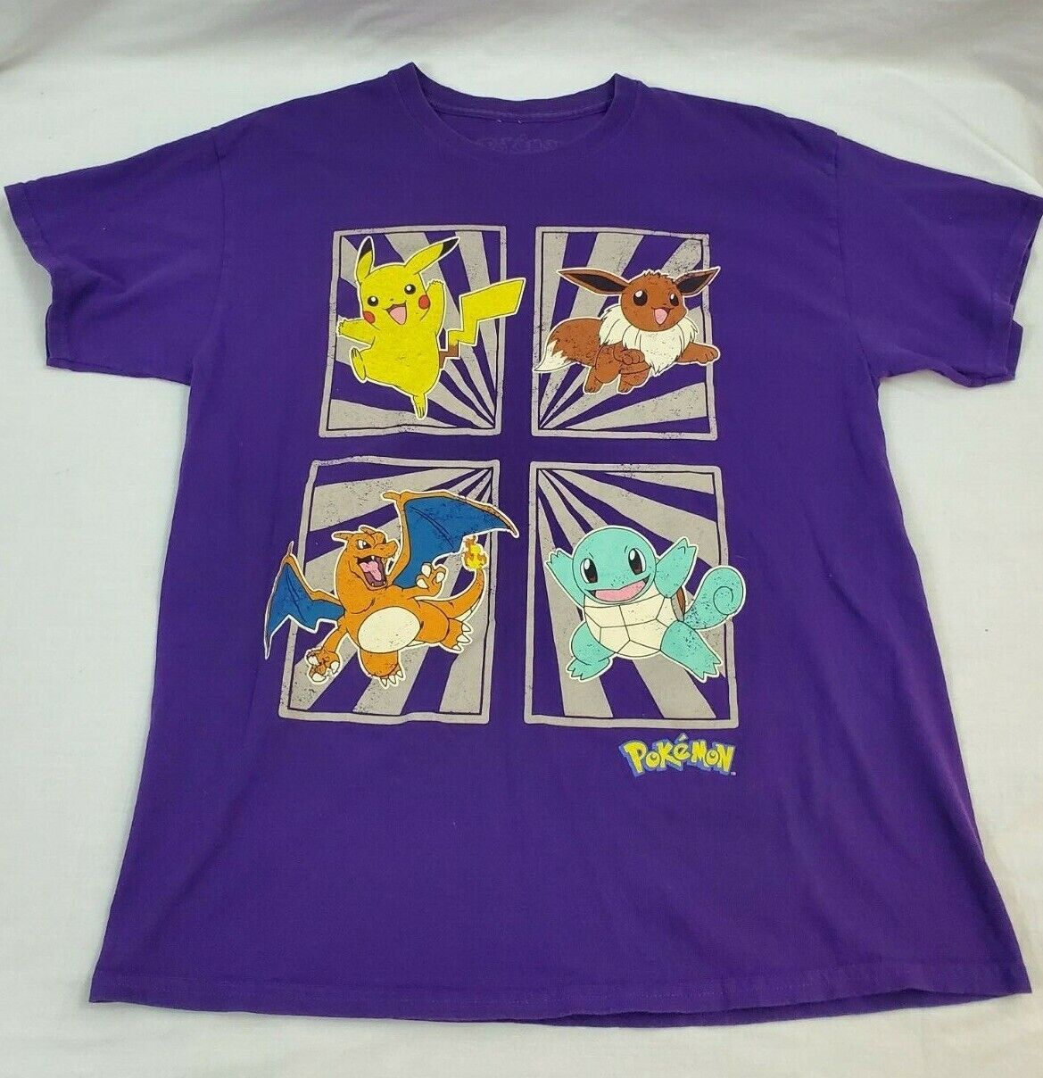 NINTENDO Pokemon Pikachu Squirtle Eevee Charizard T-Shirt Purple Men's Large 