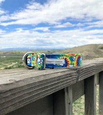 Tie Dye Rainbow Paw Prints Dog Collar-Large fits15"-24" 