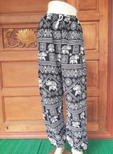 Black Pants Elephant Trouser Thai Harem Unisex Elastic Waist Yoga Exercise Gift