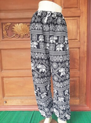 Black Pants Elephant Trouser Thai Harem Unisex Elastic Waist