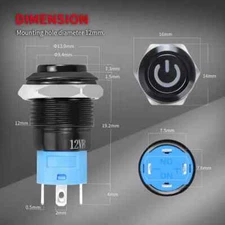 6pcs 12V Latching Push Button Switch LED Blue 12mm Power Button Waterproof ON...