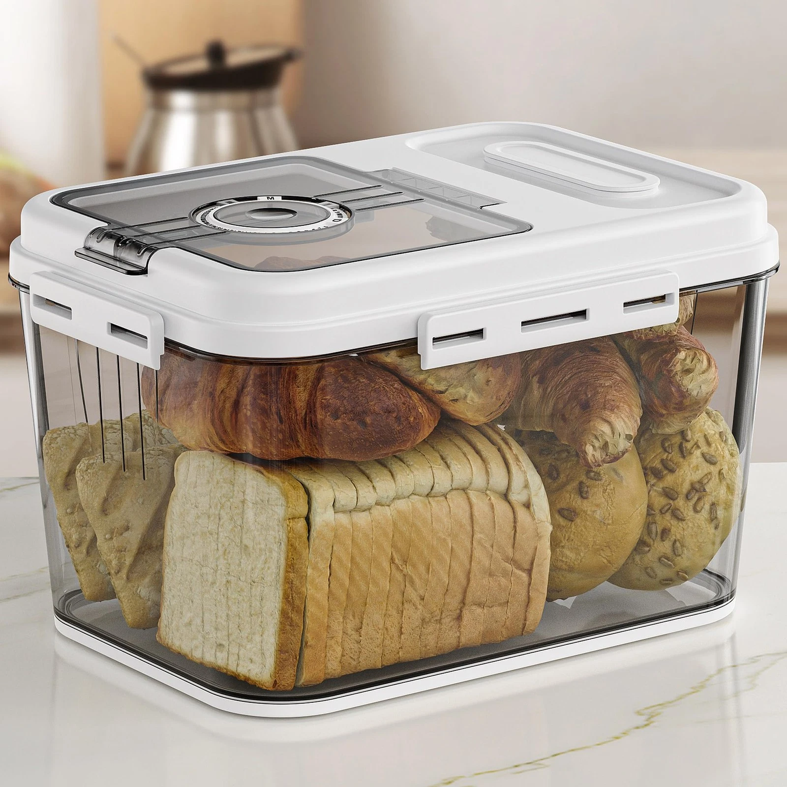 Bread Box For Kitchen Countertop, Airtight Bread Storage Container, Bread Kee...