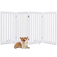 4-Panel 89 cm Pet Barrier Wooden Freestanding Pet Safety Gate  Step Over Fence