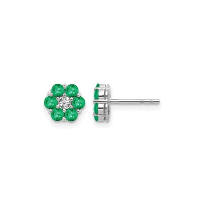 14K Weißgold Smaragd Diamant Ohrstecker Floral Cluster Mai Geburtsstein Damen