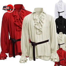Medieval Men Puffy Sleeve Pirate Shirt Scottish Widecuff Shirt Halloween Costume