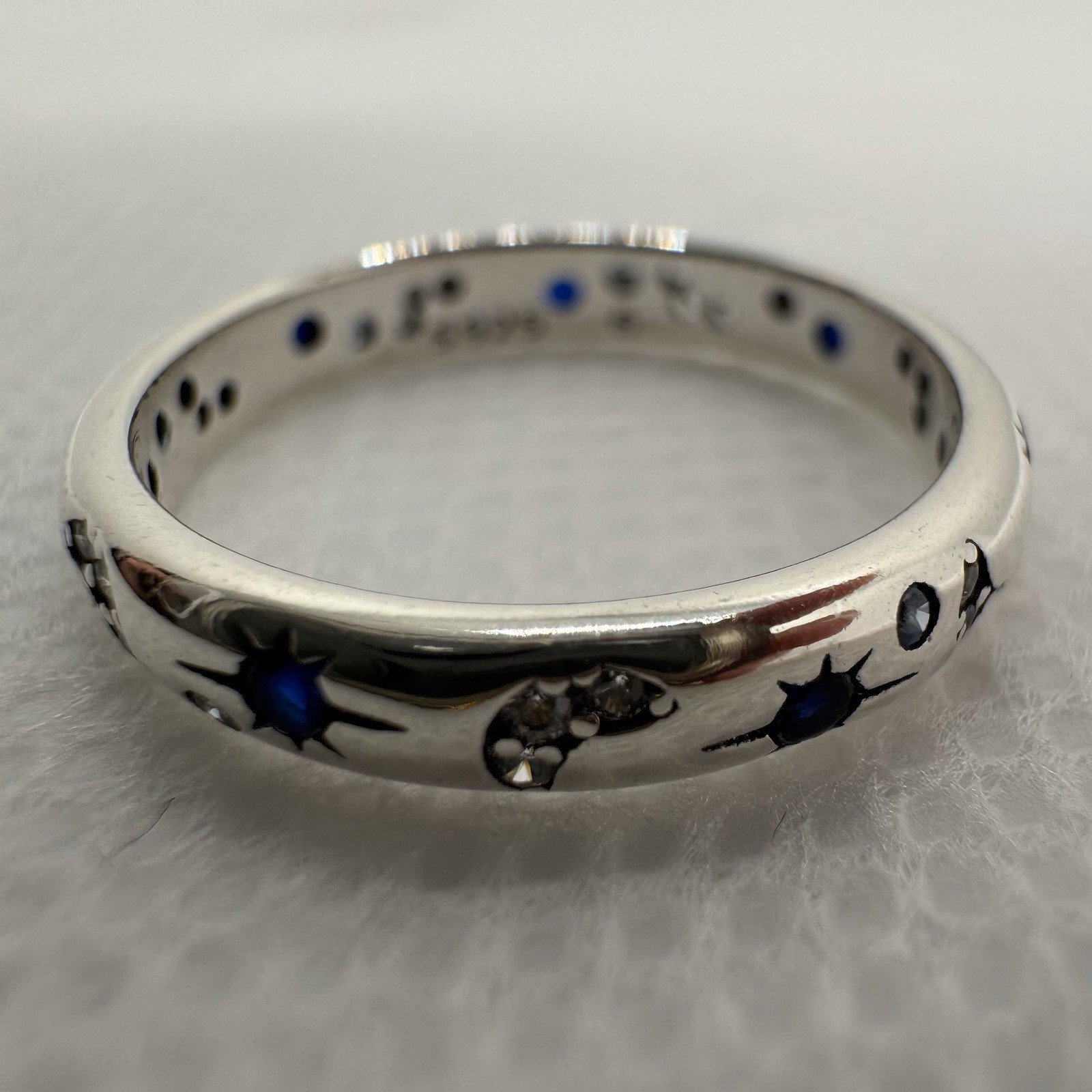 925 Sterling Silver Celestial Ring Blue Star Moon Band Minimalist Jewelry Gift
