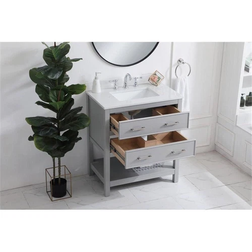 Elegant Decor Sinclaire 30" MDF Single Bathroom Vanity with Backsplash in Gray - Picture 8 of 8